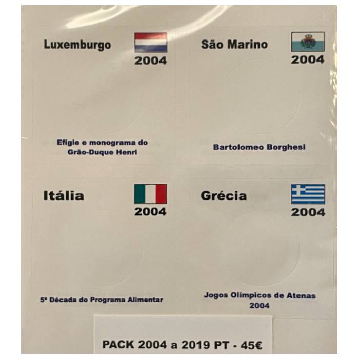 Conjunto autocolantes para 2€ 2004-2019