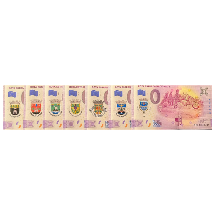 Rota Estrada Nacional 2 MECT 2021-2  (conjunto de 35 notas: sobreimpressão dos 35 municípios)