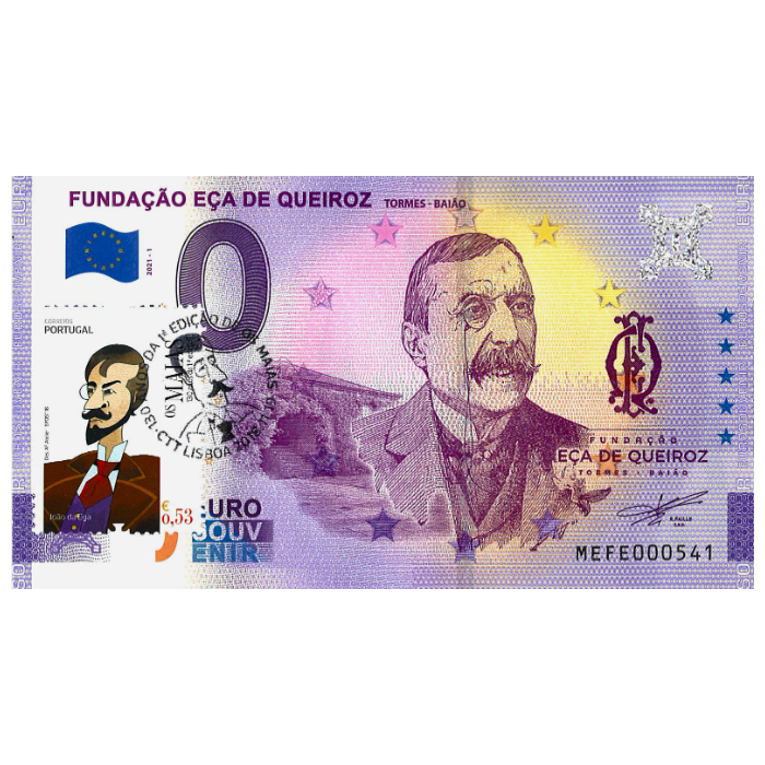 Fundação Eça de Queiroz: Tormes - Baião MEFE 2021-1 (selo CTT Os Maias 'João da Ega' e carimbo 19-11-2018)