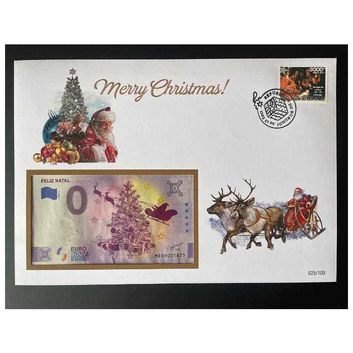 Envelope de 1. Dia com selo e carimbo e nota de 0&euro; Feliz Natal (FDC)
