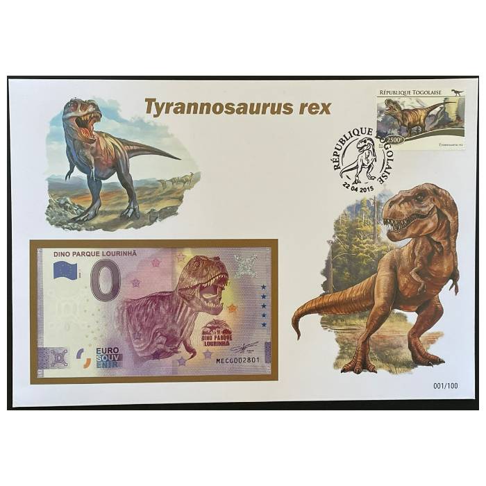 Envelope de 1º Dia com selo e carimbo e nota de 0€ Tyrannosaurus Rex (FDC)