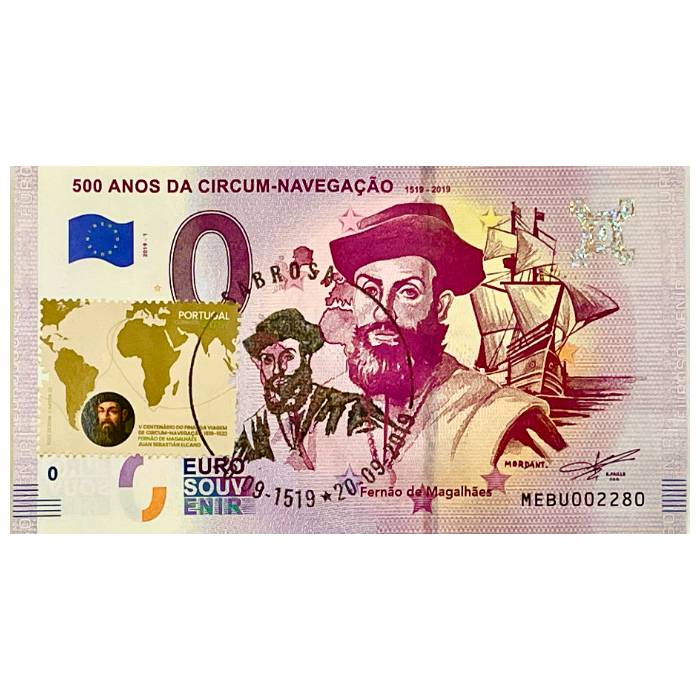 500 Anos da Circum-navegação: 1519-2019 (Fernão de Magalhães) MEBU 2019-1 (carimbo SABROSA 20-9-1519*20-9-2019 e selo  CTT)
