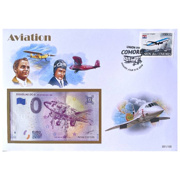 Envelope de 1º Dia com selo e carimbo e 0€ Aviation (FDC)