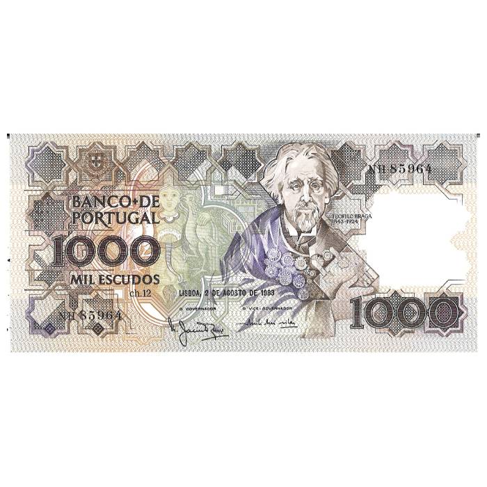 1000 escudos Chapa 12 Teófilo Braga 2 de agosto de 1983 #NH 85964 Q/NOVA