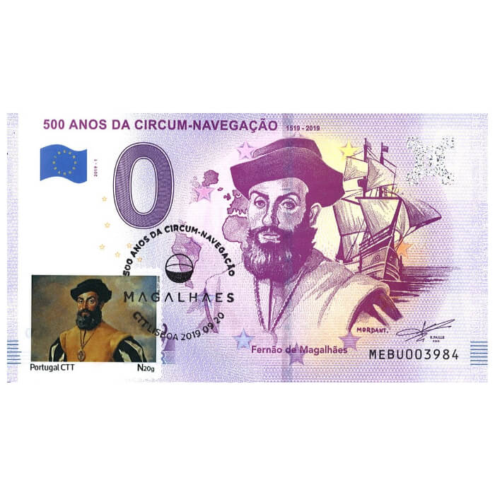 500 Anos da Circum-navegação: 1519-2019 (Fernão de Magalhães) MEBU 2019-1 (selo e carimbo 500 Anos)