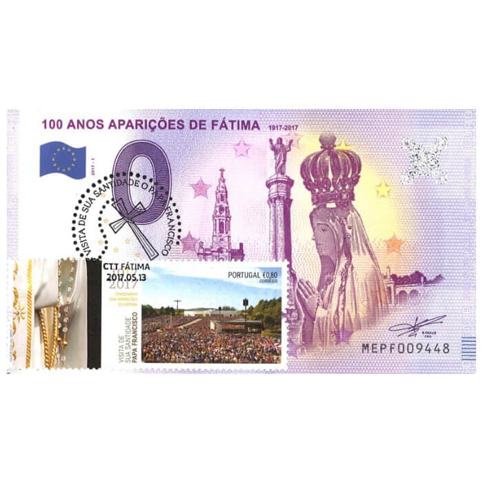 100 Anos das Aparições de Fátima: 1917-2017 MEPF 2017-1 (selo e carimbo Visita de Sua Santidade o Papa Francisco-4)