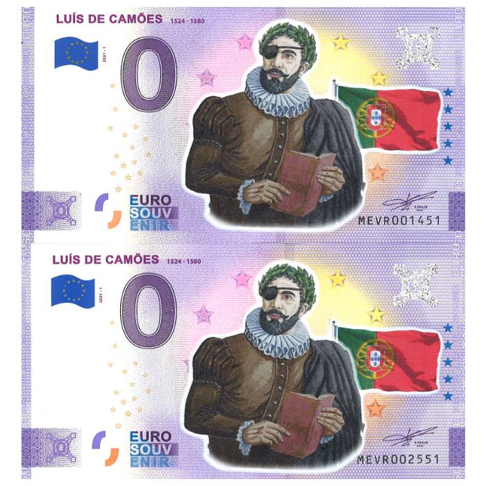 Luís de Camões: 1524-1580 MEVR 2021-1 (sobreimpressão a cores (conjunto 2 notas: normal e anniversary))