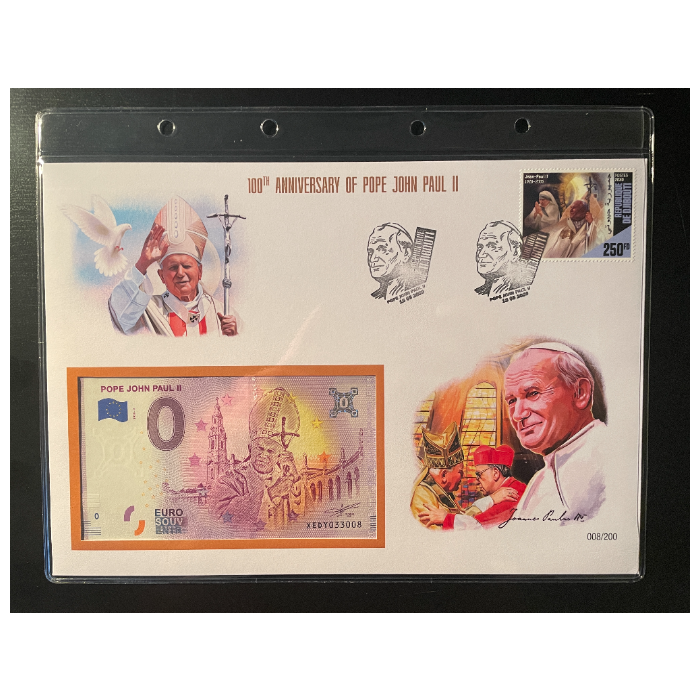 Envelope 1. Dia com selo e carimbo e nota de 0€ João Paulo II (FDC)