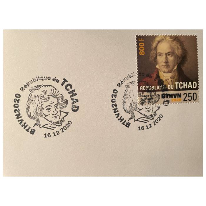 Envelope de 1. Dia com selo e carimbo e nota de 0€ Beethoven (FDC)