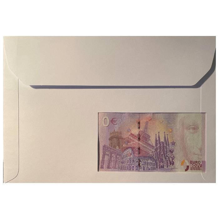 Envelope de 1. Dia com selo e carimbo e nota de 0€ UEFA Euro 2020 (FDC)